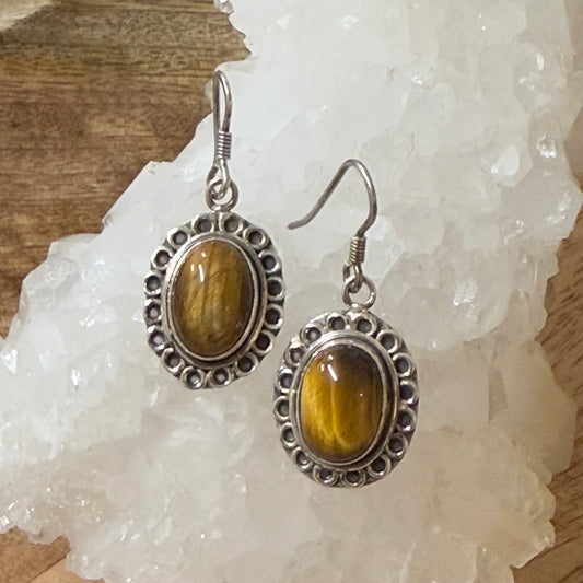 STERLING SILVER TIGERS EYE EARRING