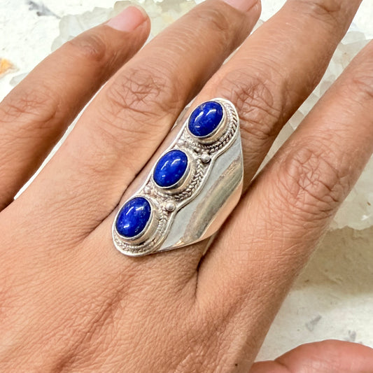 STERLING SILVER 3 LAPIZ STONE RING
