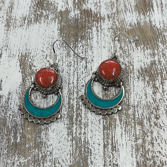 HANDMADE 925 SILVER HOOK TIBETAN EARRING