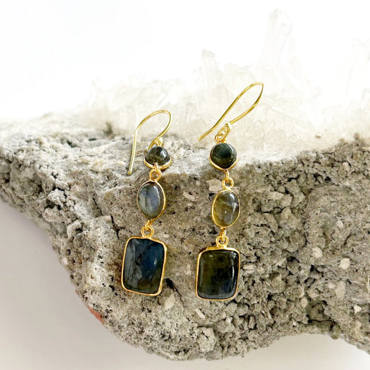 14K Gold plated Brass Labradorite Dangle Earrings 5x1CM