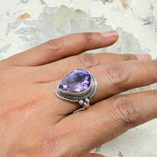STERLING AMETHYST STONE SILVER RING