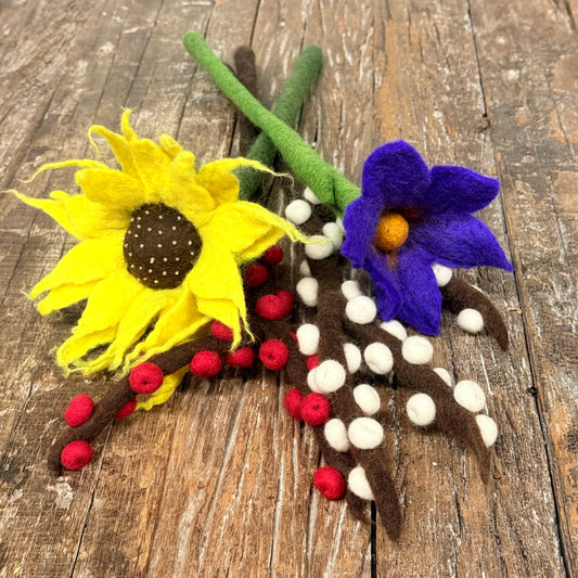 HANDMADE FELT SET OF 4 FLOWER STICKS