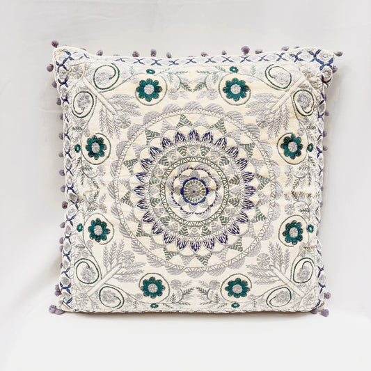 ‘FLORAL MANDALA’ EMBROIDERED VELVET CUSHION 45X45CM