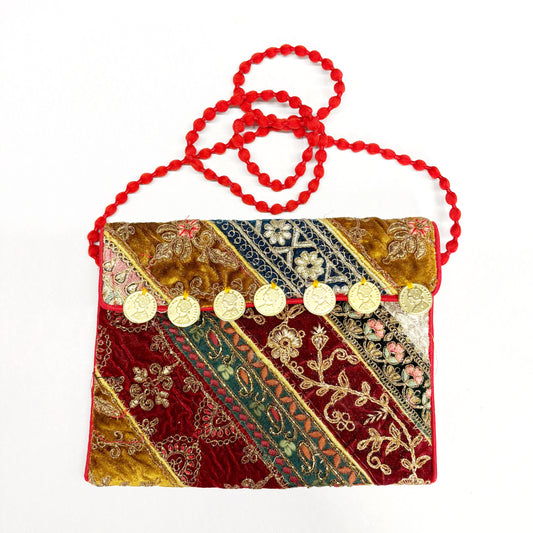 EMBROIDERED VELVET PURSE W STRAP