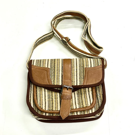 Cross Shoulder Handmade Leather & Cotton Bag 23x21cm