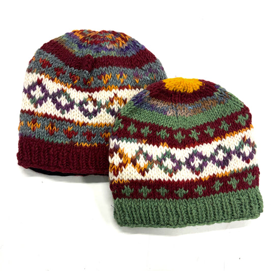 100% WOOL HAND KNITTED BEANY FLEECE LINED