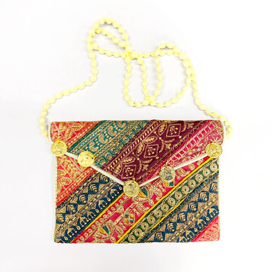 EMBROIDERED VELVET PURSE W STRAP