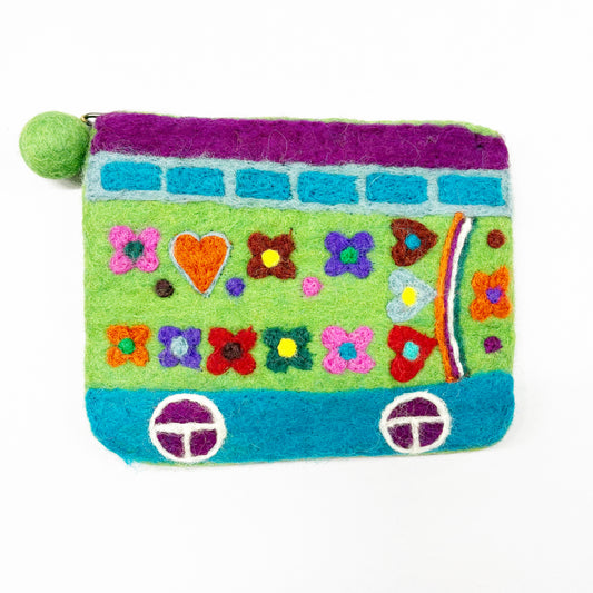 HANDMADE FELT 'BOHO BUS' PURSE (APPLE) 18X14CM