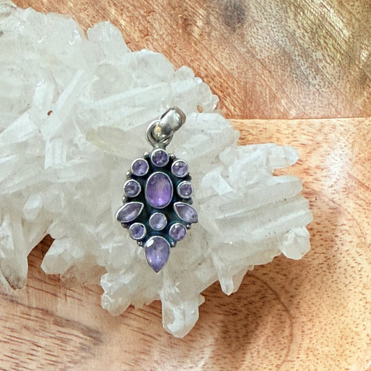 STERLING SILVER MULTI STONE PENDANT -AMETHYST
