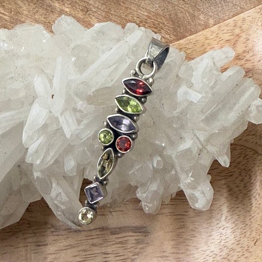 STERLING SILVER MULTI STONE PENDANT -GARNET, PERIDOT, AMETHYST, CITRINE
