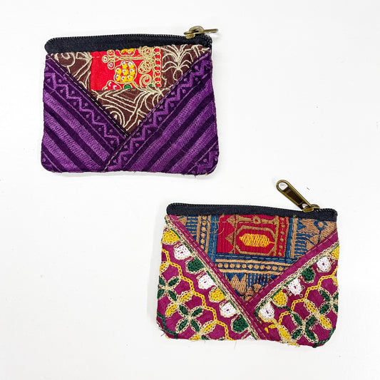 PURPLE SILK SARI PURSE | SML | 9x11CM