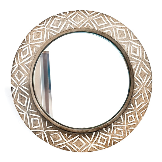WOODEN WHITEWASHED ORNATE MIRROR 15cm
