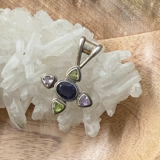 STERLING SILVER MULTI STONE PENDANT -PERIDOT, AMETHYST, IOLITE