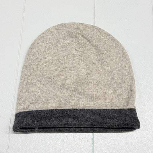 WOOL N CASHMERE BLEND DOUBLE SIDED BEANY STONE