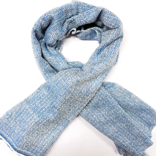 WOOL N CASHMERE BLEND SOFT SHAWLS “DENIM” DIAMOND PATTERN 76X200CM