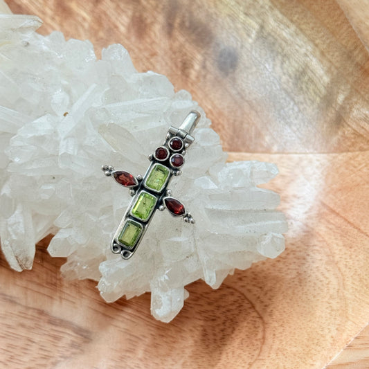 STERLING SILVER MULTI STONE PENDANT -GARNET, PERIDOT