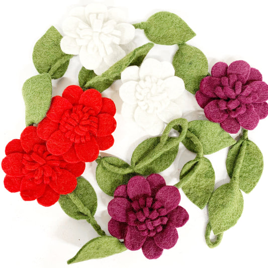 HANDMADE FELT PEONY RED/WHITE/PURPLE GARLAND FFG01