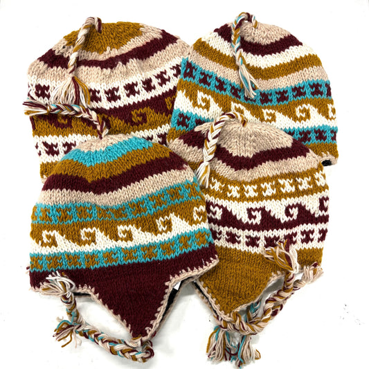 100% WOOL HAND KNITTED BEANY FLEECE LINED WAVES