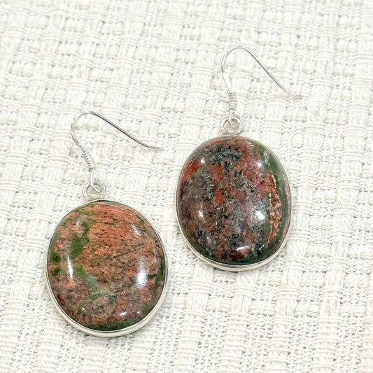925 SILVER Unakite JASPER EARRING