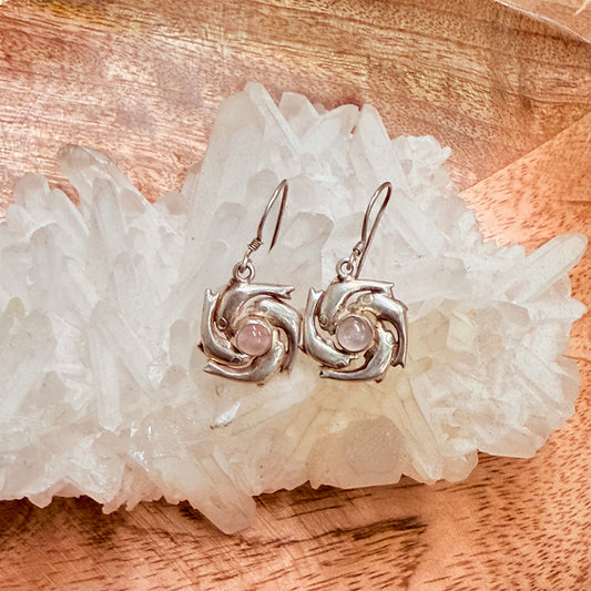 STERLING SILVER ROSE QTZ EARRING