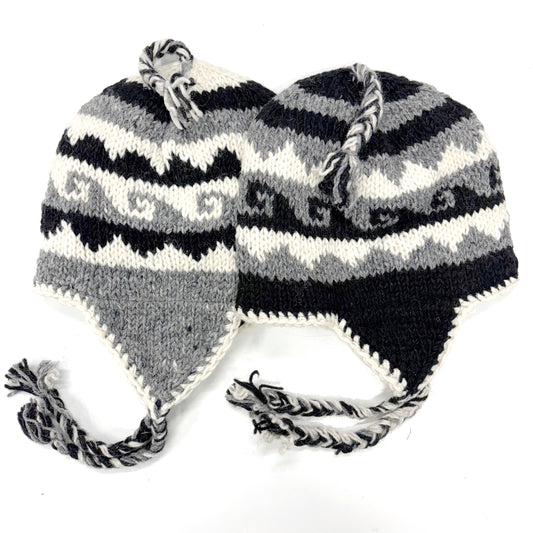 100% WOOL HAND KNITTED BEANY EAR COVER WAVES