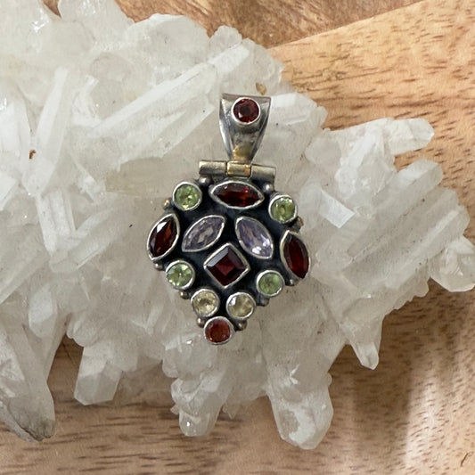 STERLING SILVER MULTI STONE PENDANT -GARNET, PERIDOT, AMETHYST, CITRINE