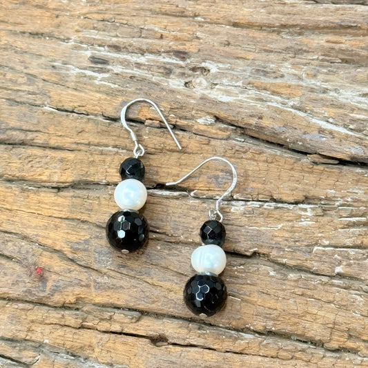 925 Sterling stone Back onyx pearl Earring