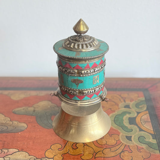 TIBETAN TORQUOISE INLAY PRAYER WHEEL 16CM