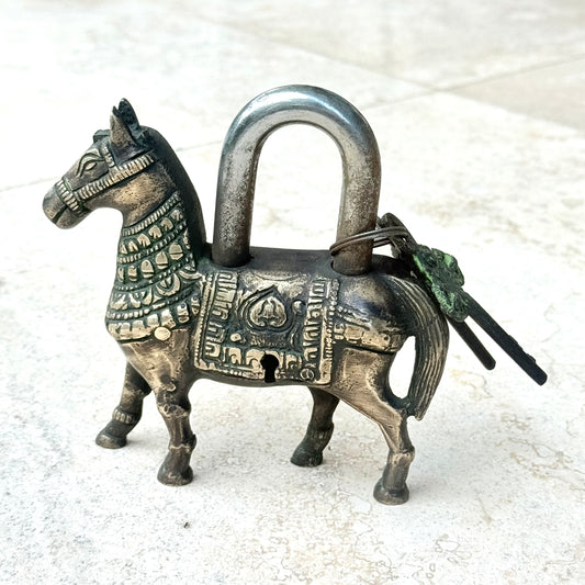 BRASS ANTIQ FINISHED PROSPERITY HORSE PADLOCK