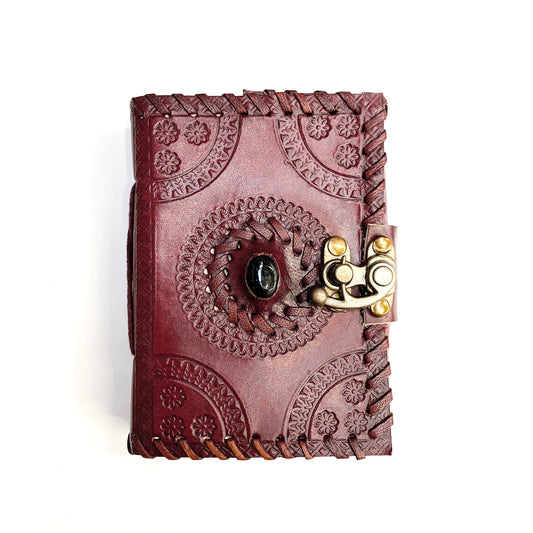 LEATHER BLACK ONYX STONE JOURNAL 20x16cm
