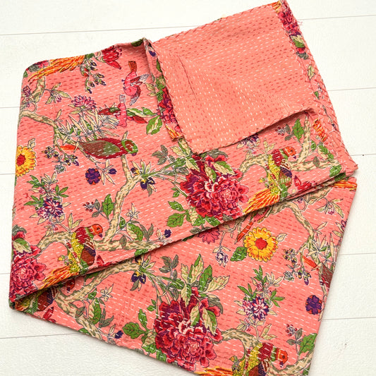 100% COTTON HAND STITCHED FLORAL THROW 150x220CM