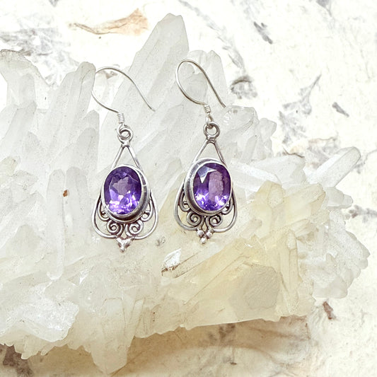 FACETED Amethyst 925 Sterling Silver Earring