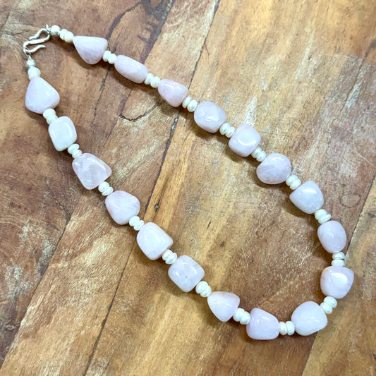 STERLING SILVER HOOK ROSE QUARTZ NECKLACE