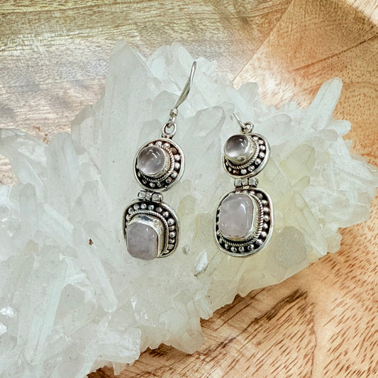 STERLING SILVER ROSE QTZ EARRING