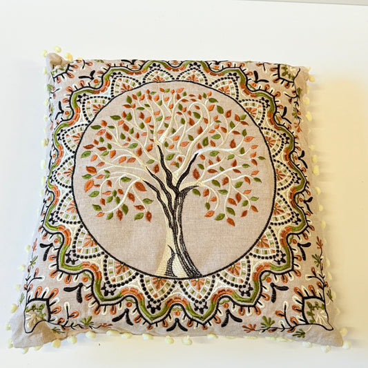 TREE OF LIFE EMB. CUSHION W/INSERT 45CM GRN