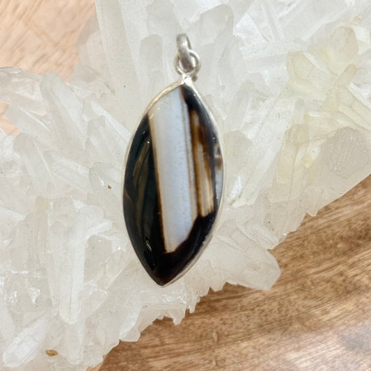 STERLING SILVER BLACK LACE AGATE PENDANT