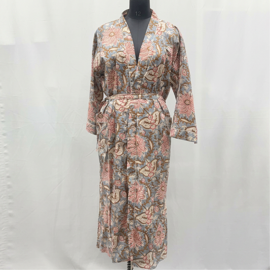 100% Cotton Robe 'Botanical Robe' with pockets