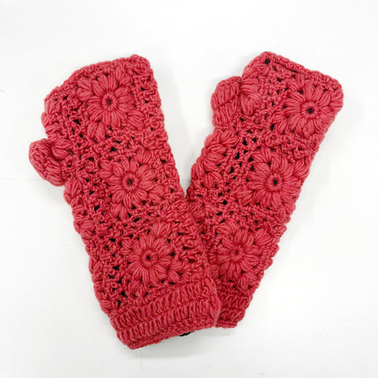 PINK 100% WOOL HAND KNITTED GLOVES