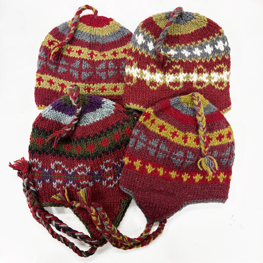 100% WOOL HAND KNITTED BEANY FLEECE LINED ASSORTED