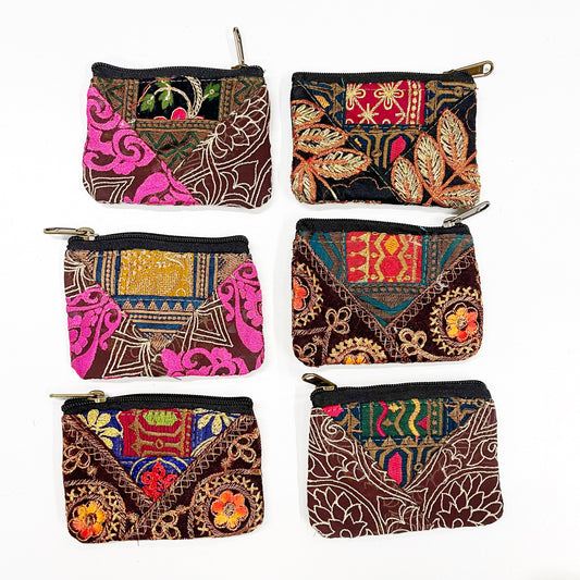 BROWN SILK SARI PURSE 9x11CM