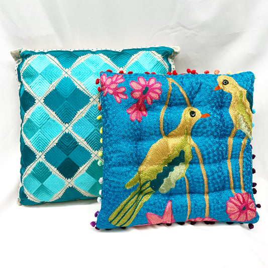 ‘IN THE TROPICS’ & 'TEAL & AQUA' EMBROIDERED CUSHIONS