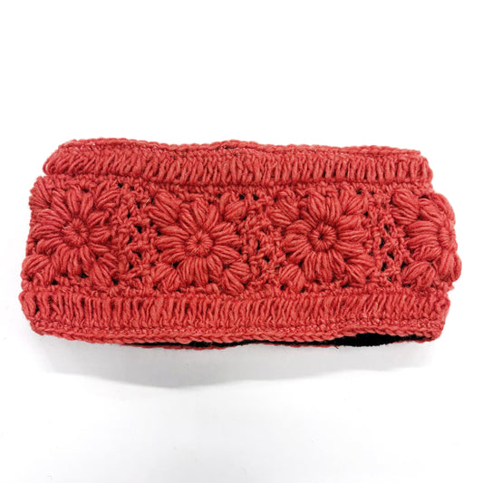 FLORAL 100% WOOL HAND KNITTED HEADBAND “CORAL”