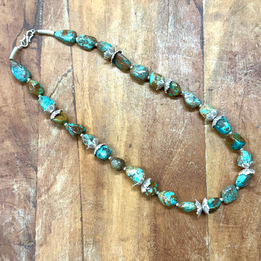 STERLING SILVER BEADS TORQUOISE NECKLACE