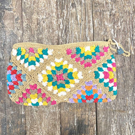 HAND CROCHET TAN PURSE 27x16CM