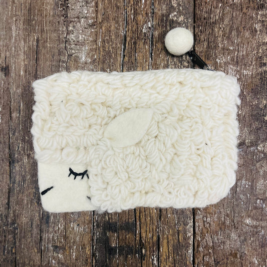 WHITE SHEEP HANDMADE FELT PURSE