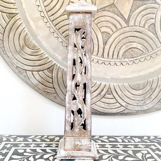 WOODEN INCENSE BURNER TOWER WITH ASH COLLECTION DRAWER