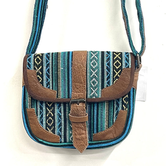 Cross Shoulder Handmade Leather & Cotton Bag 26x24cm