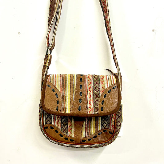 Cross Shoulder Handmade Leather & Cotton Bag 23x21cm