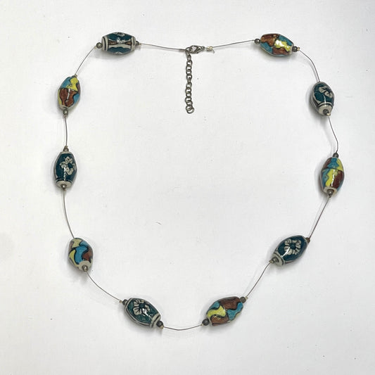 HAND PAINTED CERAMIC  BEAD NECKLACE