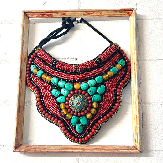 BEADED TIBETAN  NECKLACE HANGING 20X23CM FRAME NOT INCLUDED